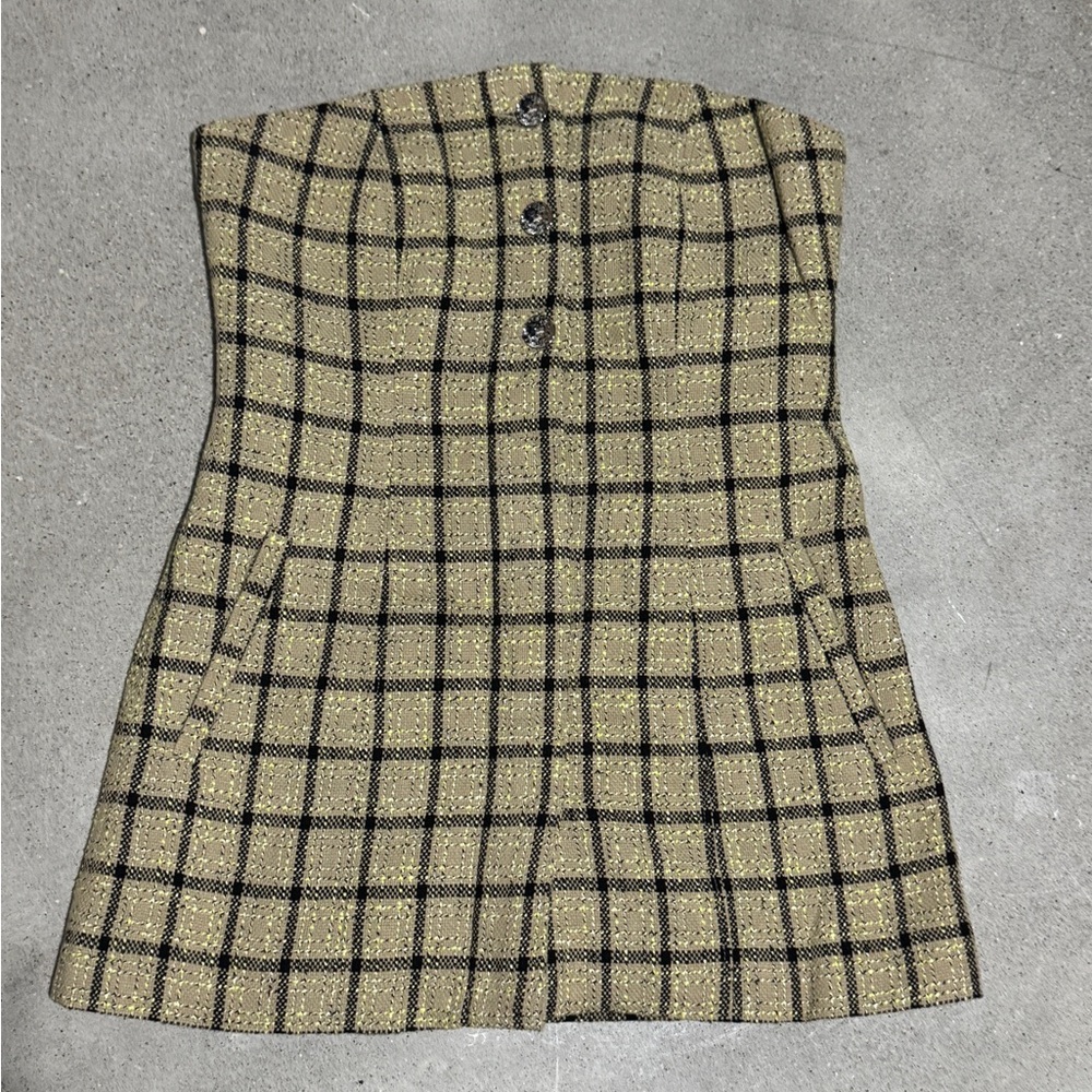 Ganni Check Suiting Strapless Top
